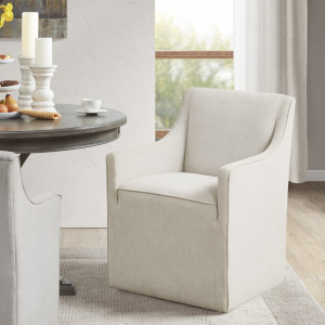 Charlotte Upholstered Dining Arm Chair with Hidden Casters - Cream
