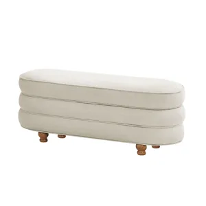 Madison Park Kylan Oval Channel Storage Bench with Wooden Ball Feet - Cream