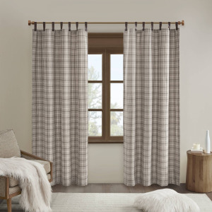 Madison Park Anaheim Plaid Faux Leather Tab Top Curtain Panel with Fleece Lining