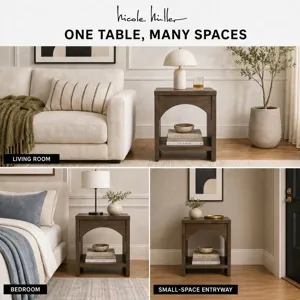 Nicole Miller Bellcourt Arch Wood End Table with Arched Open Shelf - Walnut Brown