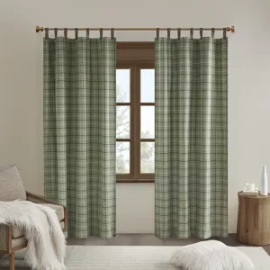 Anaheim Plaid Faux Leather Tab Top Curtain Panel with Fleece Lining - Green
