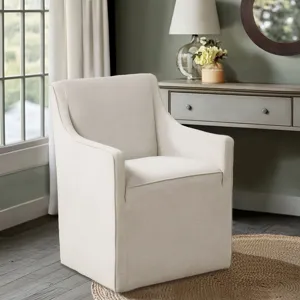 Charlotte Upholstered Dining Arm Chair with Hidden Casters - Cream