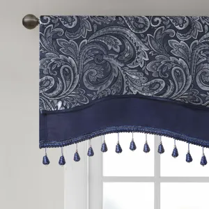 Madison Park Aubrey Jacquard Window Rod Pocket Valance With Beads