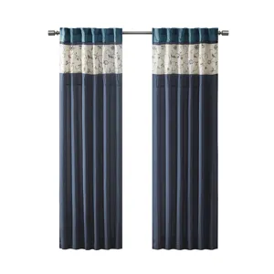 Serene Embroidered Curtain Panel - Navy