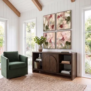 Nicole Miller Bellcourt Arch Media Console with Arched Door Storage & Open Shelves - Walnut Brown