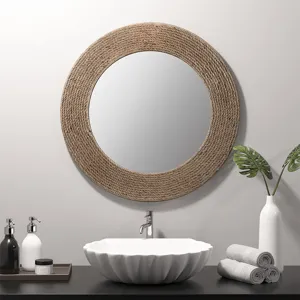 Cove Natural Jute Rope Round Wall Mirror 26\" - Natural