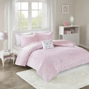 Mi Zone Rosalie Metallic Printed Plush Comforter Set with Throw Pillow