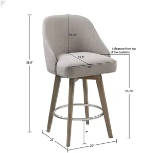 Pearce Pearce Swivel Upholstered Counter Stool with Solid Wood Legs & Metal Footrest - Grey