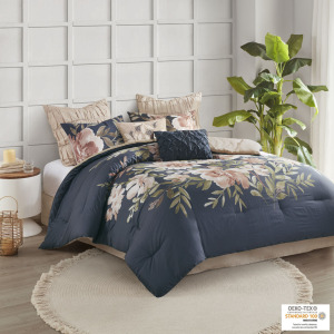 Camillia King 8 Piece Cotton Comforter Set - Navy