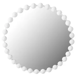 Marlowe 27\" Medium Decorative Round Wall Mirror with Beaded Metal Frame - White