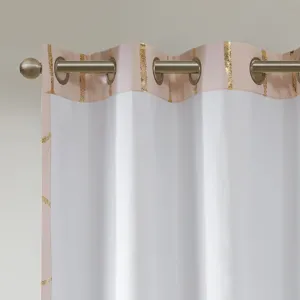 Raina Total Blackout Metallic Print Grommet Top Curtain Panel - Blush/Gold