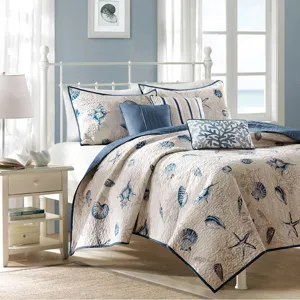 Bayside Full/Queen Brushed Microfiber Quilt Set with Throw Pillows - Blue