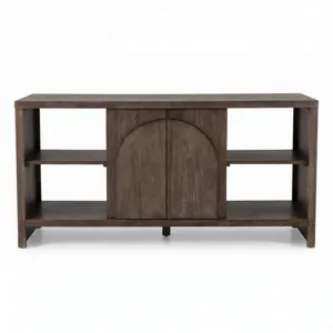 Nicole Miller Bellcourt Arch Media Console with Arched Door Storage & Open Shelves - Walnut Brown