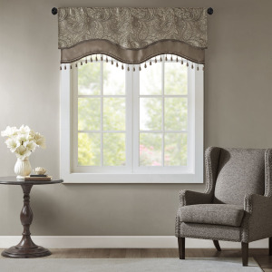 Madison Park Aubrey Jacquard Window Rod Pocket Valance With Beads