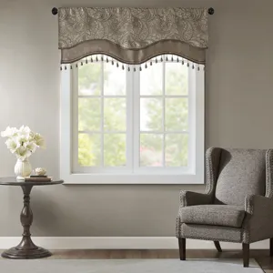 Madison Park Aubrey Jacquard Window Rod Pocket Valance With Beads