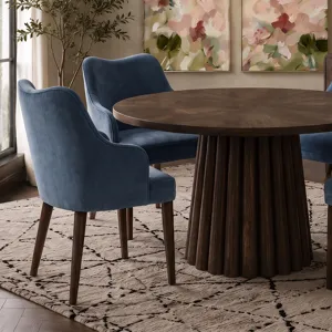 Nicole Miller Larkspur Wave Back Velvet Dining Arm Chair - Slate Blue