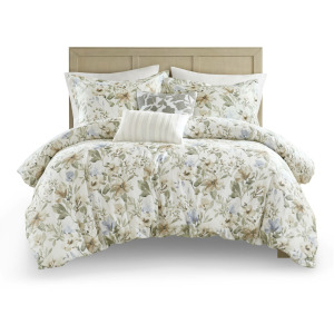 Harbor House Blue Herbal 5 Piece Cotton Sateen Print Duvet Set