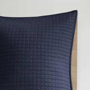 Brooklyn Full/Queen Cotton Jacquard Comforter Set with Euro Shams and Throw Pillows - Navy