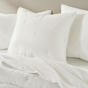 Breeze Cotton Gauze Embroidered Euro Sham - White
