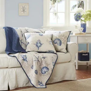 Bayside Oversized Printed Microfiber Quilted Throw - Blue
