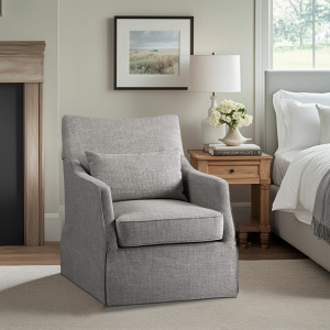 London London Upholstered Skirted Swivel Armchair with Lumbar Pillow - Grey