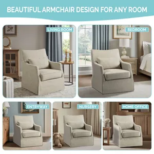 London London Upholstered Skirted Swivel Armchair with Lumbar Pillow - Beige Multi