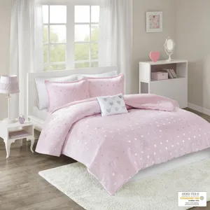 Mi Zone Rosalie Metallic Printed Plush Comforter Set with Throw Pillow
