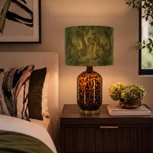 Nicole Miller Roux Leopard Pattern Glass Table Lamp