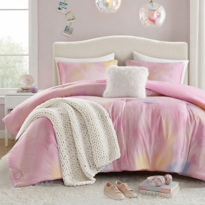 Intelligent Design Cassiopeia Watercolor Tie Dye Printed Comforter Set with Throw Pillow
