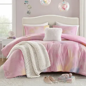 Intelligent Design Cassiopeia Watercolor Tie Dye Printed Comforter Set with Throw Pillow