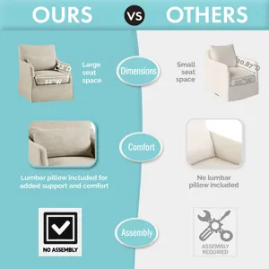 London London Upholstered Skirted Swivel Armchair with Lumbar Pillow - Beige Multi