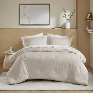Super Listing Logan Striped Reversible Pintuck Pleated Comforter Set