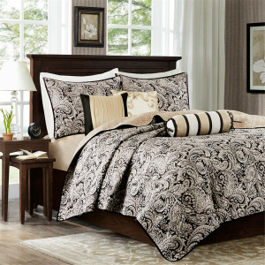 Aubrey Full/Queen 6 Piece Jacquard Quilt Set with Throw Pillows - Black