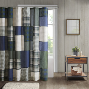Woolrich Mill Creek Pieced Cotton Shower Curtain - Green
