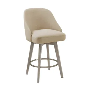 Pearce Pearce Swivel Upholstered Counter Stool with Solid Wood Legs & Metal Footrest - Sand