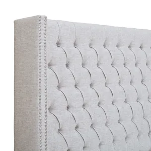 Amelia King Upholstered Wingback Headboard with Button Tufting & Nailhead Trim - Grey