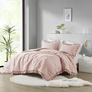 Comfort Spaces Hannah Diamond Quilted Ruffle Edge Comforter Set