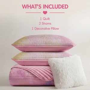 Intelligent Design Cassiopeia Watercolor Tie Dye Printed Quilt Set with Throw Pillow