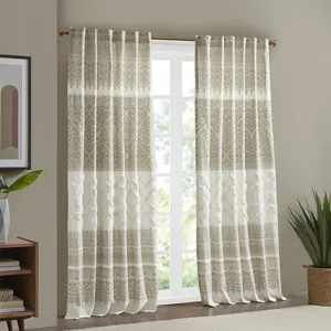 Mila Cotton Printed Curtain Panel with Chenille detail and Lining - Taupe