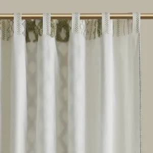 Imani Cotton Printed Curtain Panel with Chenille Stripe and Lining - Green
