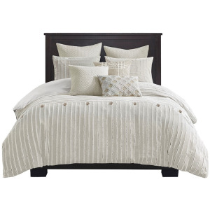 Madison Park Signature Essence Oversized Cotton Clipped Jacquard Comforter Set with Euro Shams and Throw Pillows