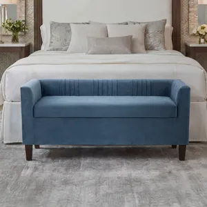Nicole Miller Corvina Ruched Velvet Storage Bench with Lift-Top Seat - Slate Blue