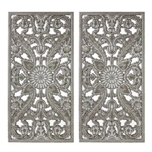 Madison Park Botanical Panel Distressed Carved Wood 2-piece Wall Decor Set