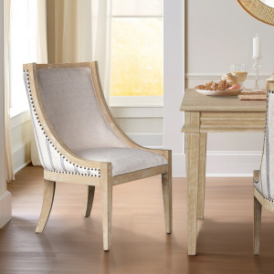 Elmcrest Upholstered Dining Chair with Nailhead Trim - Beige Stripe