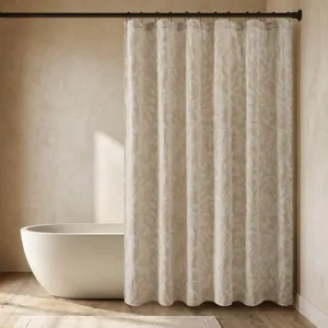 Harbor House Blue Solace Leaf Cotton Blend Botanical Jacquard Shower Curtain - Beige