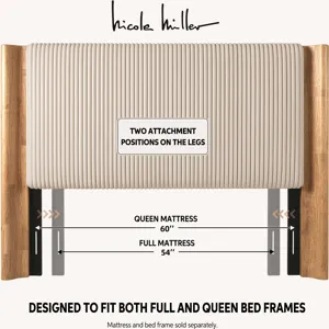 Nicole Miller Solene Channel-Tufted Full/Queen Upholstered Wood Headboard - Full/Queen - Beige/Natural