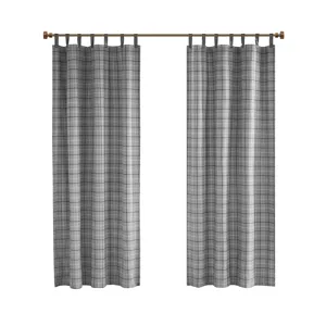 Anaheim Plaid Faux Leather Tab Top Curtain Panel with Fleece Lining - Grey