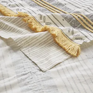 INK+IVY Cody Cotton Stripe Printed Shower Curtain with Tassel - Gray/Yellow