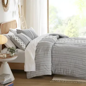 INK+IVY Imani Cotton Printed Duvet Cover Set with Chenille