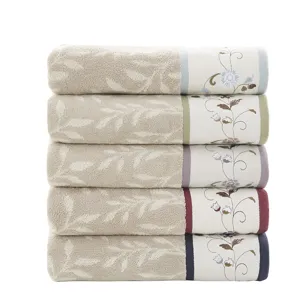 Serene Embroidered Cotton Jacquard 6 Piece Towel Set - Navy